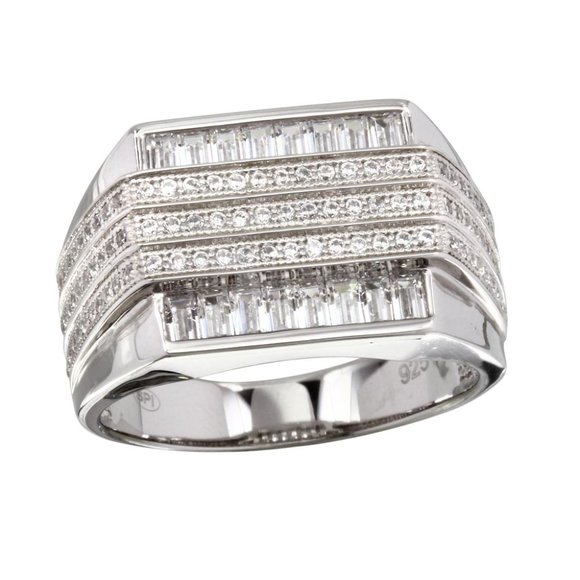 Other - Sterling Silver 925 Rhodium Plated 3 Bar CZ Ring